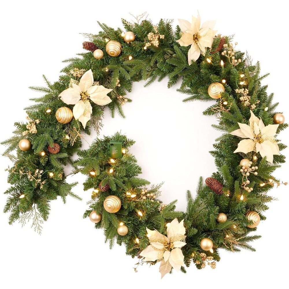 Lifelike 9ft Holiday Garland with Gold Accents & 50 Battery Operated Lights